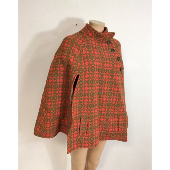 Vintage 70's Celtique Welsh Woollen Jacquard Cape Coat Womens Small - Picture 1 of 10
